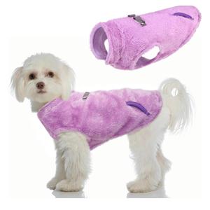 SCENEREAL Fleece Vest Dog Sweater, Dog Jacket with Harness Built in Pocket for Small Medium Dogs, Pet Cold Weather Coat with Soft Lining, Plush Warm Pullover Clothes for Puppy Boys Girls (L, Purple)
