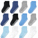 CozyWay Kids Socks With Grippers Non Slip Crew Grip Socks for Girls and Boys Soft Comfy Cotton Unisex - 12 Pack, 3-5 T