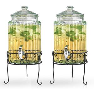 2 PACK 1.5 Gallon Drink dispenser, Glass Beverage Dispenser With Elegant Stand Stand, Drink Dispensers for Parties With Spigot 100% Leakproof. Perfect For Parties And Daily Use
