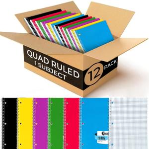 1 Subject Graph Paper Spiral Notebook, 12 Pack, 70 Sheets