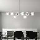 Glass Globe Sputnik Chandelier Brushed Nickel, 8-Light Mid Century Modern Light Fixture Over Table, Linear Chandeliers for Dining Room, Kitchen Island, and Clear Bubble Shade