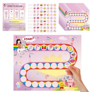 Potty Training Chart for Girls - 15PCS Reward Chart with Sticker for Toddlers Kids Baby Boys, Cute Horse Unicorn Princess Theme Fun Potties Trained Going Toilet Success Stickers (Pink Purple)