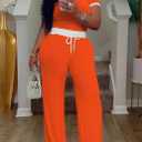 HTD Womens 2 Piece Outfits Casual Sweatsuits Set Short Sleeve Matching Sets Tracksuit (M)