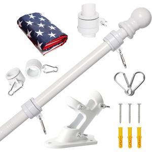 NELXINJO 5FT Flag Pole with Bracket and 3x5 Embroidered US Flag,Professional Stainless Steel No Tangle Spinning Pole and Flag Pole Kit with Bracket for Residential or Commercial