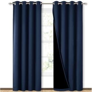 NICETOWN 100% Blackout Curtain Set, Thermal Insulated & Energy Efficiency Window Draperies for Guest Room, Full Shading Panels for Shift Worker and Light Sleepers, Navy Blue, 52W x 84L, 2 PCs