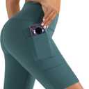 NEW YOUNG Biker Shorts Women with Pockets,5"/8" High Waisted Yoga Shorts Tummy Control for Workout Running (Large-X-Large, 7-dark Green)