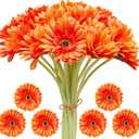 20 Pcs Orange Gerbera Daisy Faux Artificial Daisies Flower Bouquet Fake African Daisy Flower for Wedding Bridal Bouquet Party Home Kitchen Table Centerpiece (Orange)