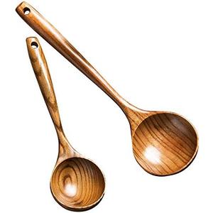 3 Pcs Wooden Spoon Ladle for Cooking Spoons Best Non Toxic Kitchen Tools -14 inch Long Kitchen Cooking Utensil & 11 inch Best Wood Spoons Large Deep Ladle Serving Spoons Soup Ladles Set