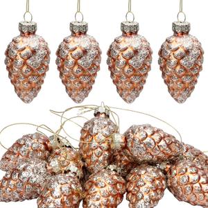 Watayo 12 Pcs Christmas Pinecone Glass Ornaments, Fall Hanging Pine Cone Painted Glass Ornaments, Glitter Pinecone Christmas Ornament for Xmas Tree DIY Crafts Fall Thanksgiving Day Decoration