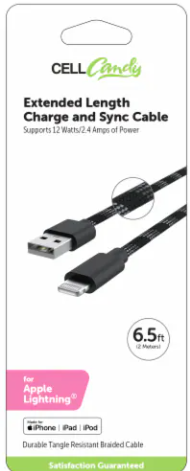CellCandy Extended Length Charge and Sync Charger - Black 