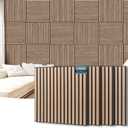 AKUMAX Extra-Thick 0.7" Wood Slat Acoustic Wall Panels, 4 Pack 23.6" x 23.6", NRC 0.80 Sound Absorbing, Fire-Retardant, FSC-Certified, for Home Office, Studio & Living Room, Walnut