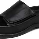 Putu Women's Platform Slide Sandals Open Toe Sandals Comfort Slides Slip On Black Size 9 (Black)