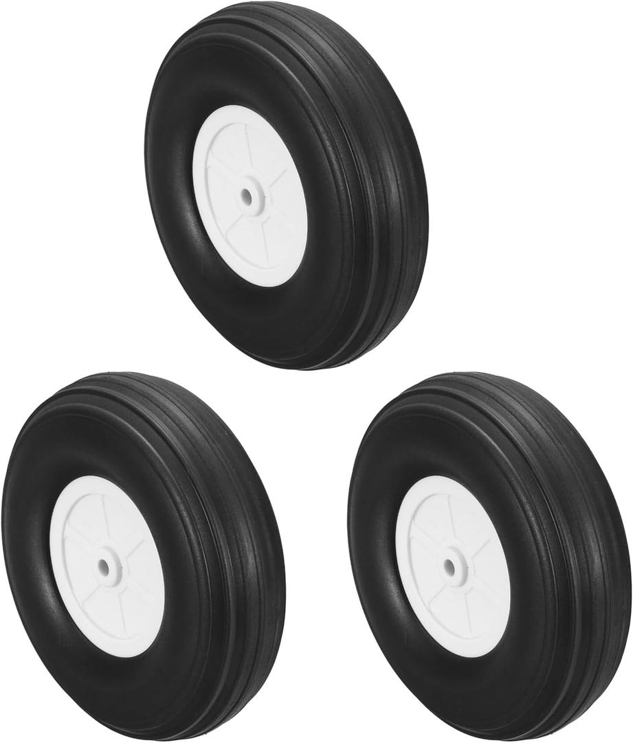 MECCANIXITY RC Airplane Wheels 4.4" OD RC Aircraft PU Rubber Wheels Tire Tail Wheel Replacement for DIY RC Model Plane Aircrafts Helicopter, Pack of 3