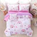 Full Size Bedding Sets for Girls 6Pcs Pink Purple Rainbow Kids Comforter Set with Sheets Moon Heart Print on White Teen Girl Bed in A Bag (Rainbow, Full)