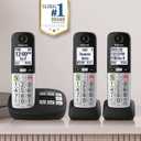 Panasonic Cordless Phone, Easy to Use with Large Display & Big Buttons, Flashing Favorites Key, Flashlight, Call Block, Volume Boost, Talking Caller ID, House Phones, 3 Handsets - KX-TGU433B