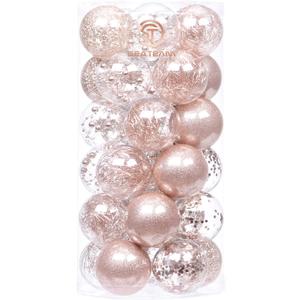 Sea Team Shatterproof Clear Plastic Christmas Ball Ornaments Decorative Xmas Balls Baubles Set with Stuffed Delicate Decorations (60mm/2.36''/30-Pack, Rose Gold)