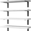WOPITUES White Floating Shelves Set of 6,Wood for Bedroom,Modern Wall Decor,Bathroom Storage,Book Living Room[Upgraded]-White (HM011A) (16.5 Inch)