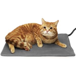 NICREW Pet Heating Pad for Dogs and Cats, Heated Cat Bed with Steel-Wrapped Cord and Soft Fleece Cover, 17.7 x 15.7 Inches, 30 Watts (Gray)