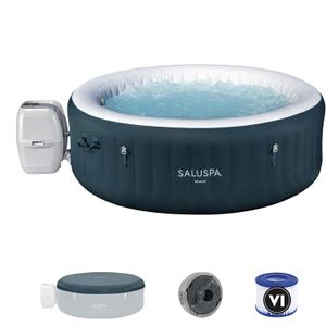 Bestway SaluSpa Miami AirJet 4-6 Person Inflatable Hot Tub Round Portable Outdoor Spa with 140 AirJets and EnergySense Energy Saving Cover, Dark Green (Deep Blue)