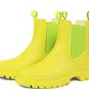 DKSUKO Women's Short Rain Boots Rubber Waterproof Garden Boots Elastic Slip On Ankle Chelsea Boot Fashion Insulated Rain Shoe for Outdoor Work Thick Sole (6.5 B(M) US, Fluorescent green)