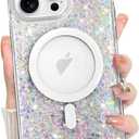 Bonoma for iPhone 14 Pro Case Sparkly Glitter Bling Back, Magnetic Support for MagSafe Shockproof, Crystal and Clear High-Duty Protection for Girls Women-Sparkly Glitter