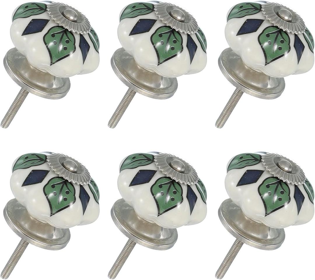Uxcell 6 Packs Ceramic Knobs, Pumpkin Ceramic Cabinet Drawer Knobs Retro Decorative Dresser Pulls Handle with Screw for Closet Drawer Cupboard Wardrobe, Diamond Flower