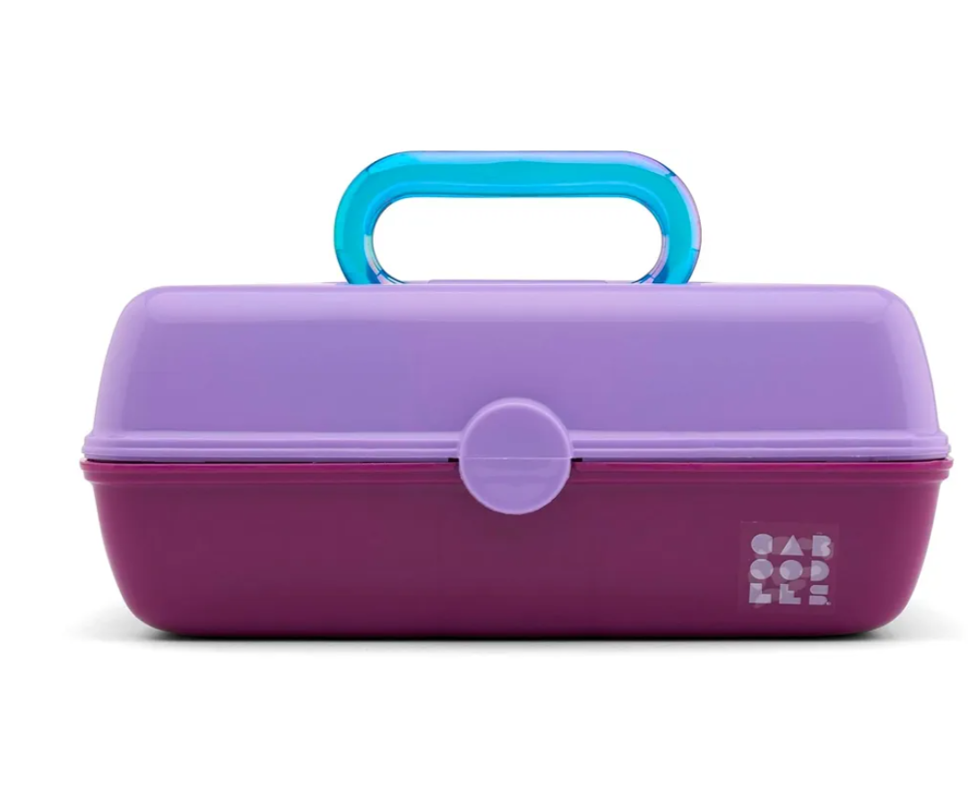 Caboodles Pretty in Petite Makeup Box, Two-Tone Lavender on Violet, Hard Plastic Organizer Box, 2 Swivel Trays, Fashion Mirror, Secure Latch for Safe Travel