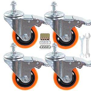 Heavy Duty Stem Caster Wheels M10-1.5X25mm Dual Locking No Noise PVC Threaded Stem Caster Wheels Pack of 4 for Workbench, Dolly, Furniture (3 Inch, Orange)