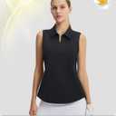 baleaf Women's Golf Shirts Sleeveless Pockets Tennis Tops Workout Athletic Polo V Neck Collared UPF, Medium