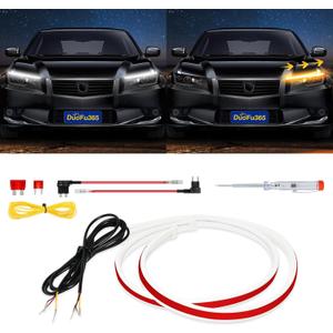 DUOFU365 DRL Led Light for Car, Switchback Led Strip Light, 2Pcs 24inches Dual Color Sequential Turn Signal Strip (Amber/Yellow & White)