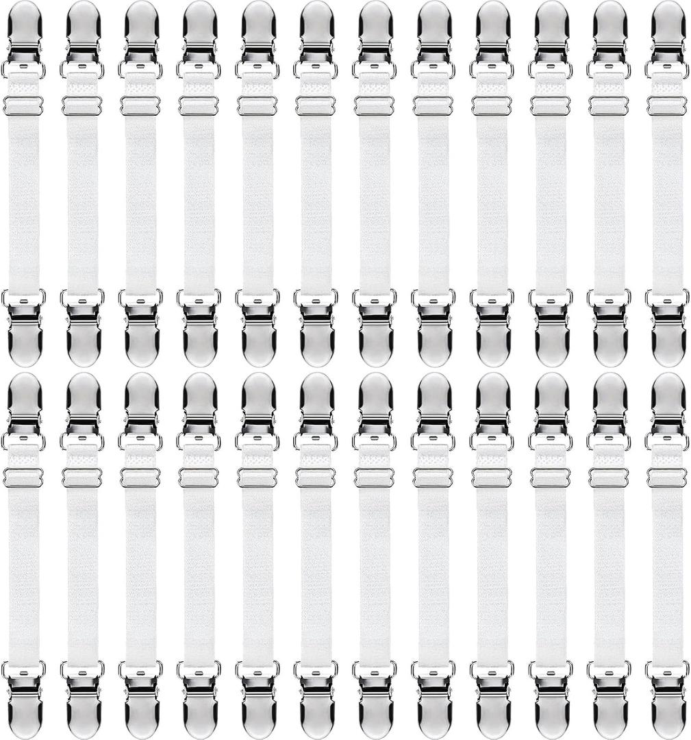 Boao 24 Pcs Bed Sheet Clips Straps Heavy Duty Adjustable Fasteners Elastic Fitted Bed Holder Mattress Corner Sheet Fasteners for Home Room Couch Supplies(White,4-8 Inch)