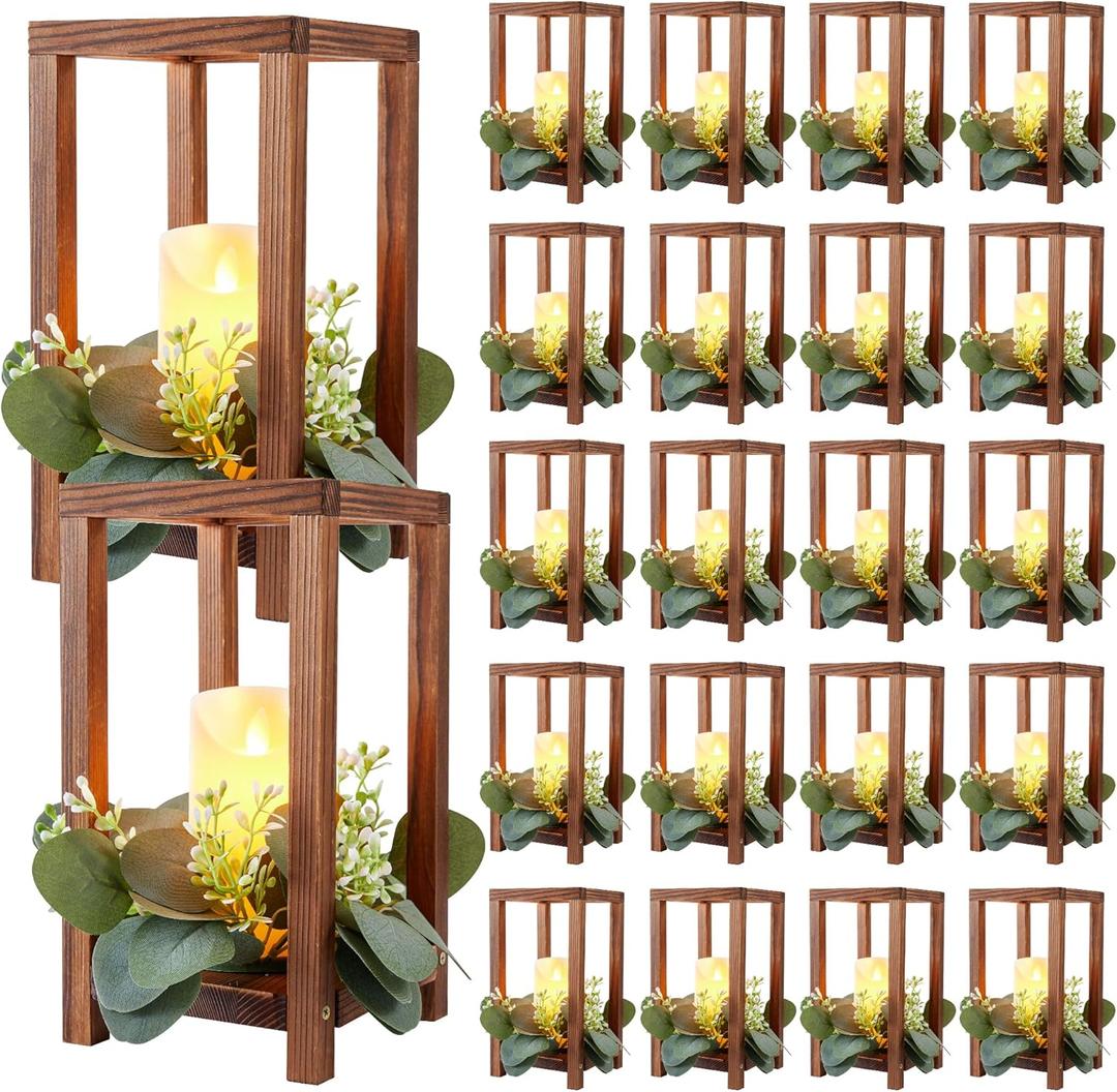 20 Set Wooden Wedding Lantern Centerpiece, Lantern Candle Holder for Farmhouse Candle Lantern for Table Fireplace, Perfect for Table Decoration & Country Barn Weddings(No Candles & Flowers)