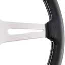 14 inch/350mm Genuine Leather Steering Wheel with Silver Spokes Flat Drift Racing Steering Wheel White Stitching