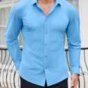 Lion Nardo Slim Fit Dress Shirts for Men Stretch Muscle Fit Long Sleeve Dress Shirts Wrinkle Free Formal Button Down Shirts (Blue)
