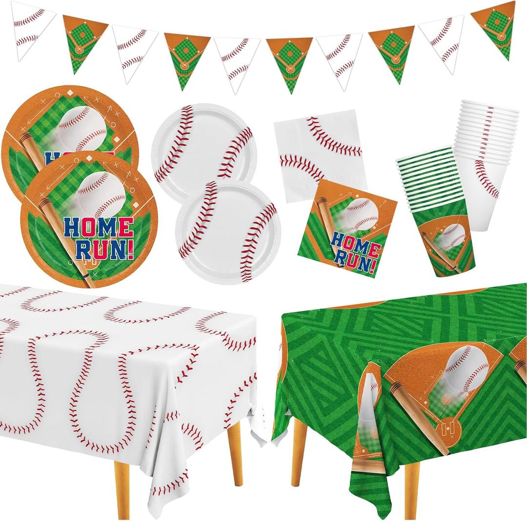 Baseball Party Supplies Kit for 24 - Complete with Dinner & Dessert Plates, Napkins, Cups, Banner & Tablecloth Baseball Birthday & Gameday CelebrationsBaseball Party Decorations & Favors