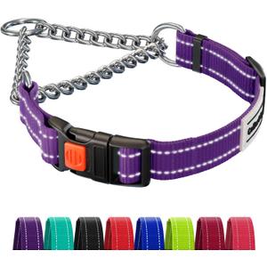 CollarDirect Martingale Dog Collar with Stainless Steel Chain and Quick Release Buckle - Reflective Collar for Large, Medium, Small Dogs - Purple, Medium (Neck Size 14"-17")