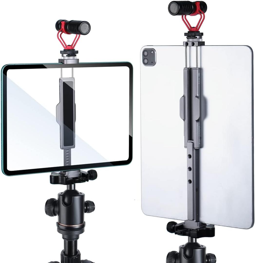 Full Metal Tablet Tripod Mount 7.9 -12.9 Inch Tablet Holder Horizontally & Vertically Position with 1 Rotatable Cold Shoe, 2 Arca Swiss Plate for iPad Video Camera Vlog Shooting Live Streaming