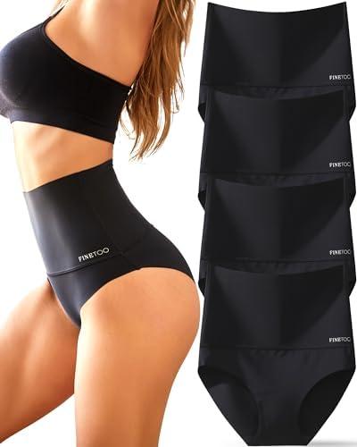FINETOO Light Tummy Control Underwear Women High Waisted Briefs Plus Size Shapewear Under Dress Ladies Panties, M, 4 Pieces