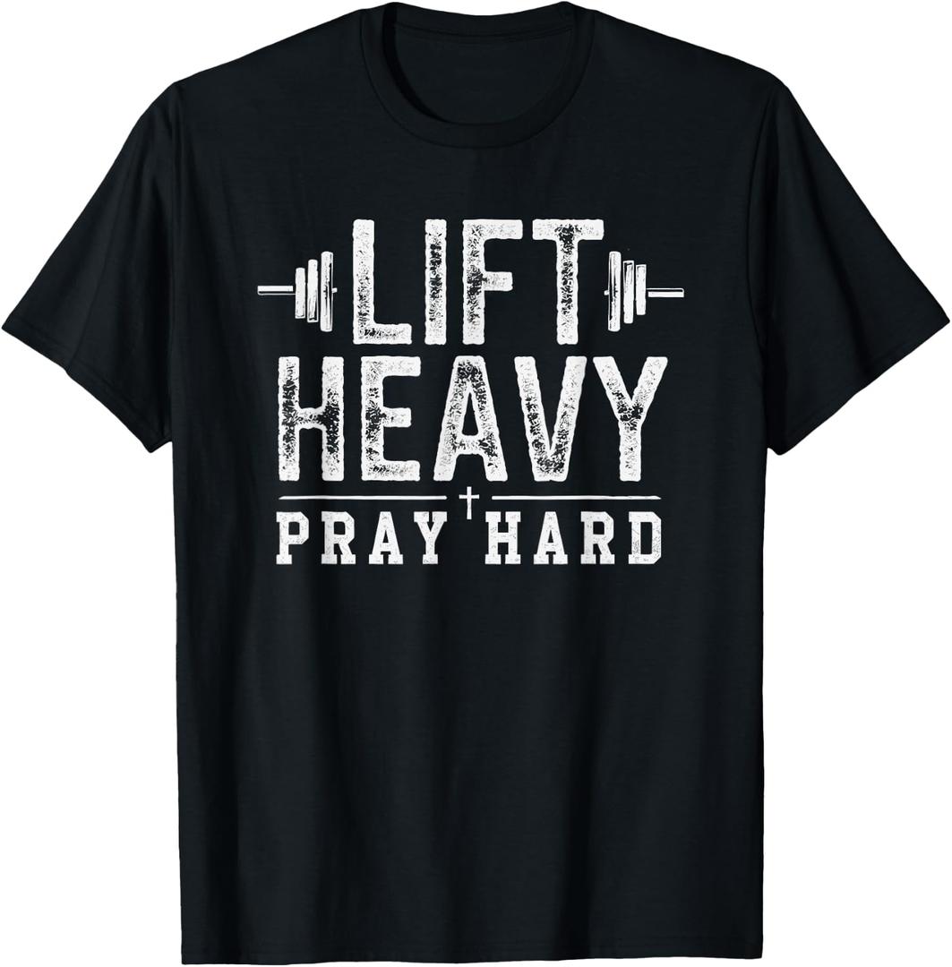 Lift Heavy Pray Hard Jesus Gym Weightlifter Deadlift T-Shirt, Black 2XL