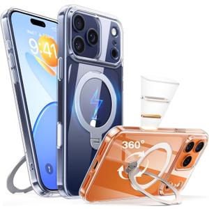 for iPhone 17 Pro Case: with 360 Spin Magnetic Stand, Camera Control Button, Fit for MagSafe, Military Drop Protection, Protective Slim Phone Cover for 17Pro with Ring Kickstand, 6.3", Clear