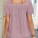 Falechay Summer Tops Short Sleeve Pink Tunic Tops for Women Lace Boho Womens Shirts Square Neck Womens Blouses Loose Peasant Clothing XL