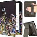 Case for 7"/6.8" Kindle Paperwhite (12th/11th Gen, 2024/2021), Kindle Colorsoft Signature Edition Case, PU Leather Foldable Stand Cover with Hand Strap & Auto Wake/Sleep, Flowers