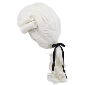 yuehong Adult Long Curly White Gentleman Lawyer Wig 18th Century Colonial Judge Wig Heat Resistant Synthetic Fibers Fluffy Breathable Costume Hair (White)