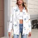 Zeagoo Button Down Shirts for Women Dressy Casual Floral Printed Collared Chiffon Blouse Long Sleeve Business Work Tops (White)