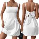 KUTUMAI Bow Tie Mini Dress 2026 Summer Square Neck A Line Graduation Party Short Dresses for Women (White, XS)