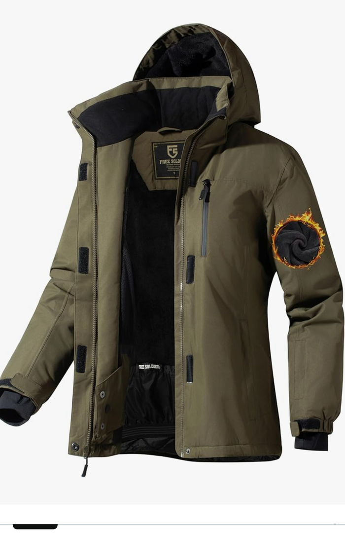 FREE SOLDIER Women's Waterproof Ski Snow Jacket Fleece Lined Warm Winter Rain Jacket with Hood Fully Taped Seams, Size S