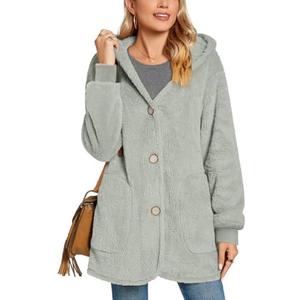 Bestbee Warm Fleece Jackets for Women, Fuzzy Hooded Casual Coats Lidies 2025 Cardigan Sweaters Outerwear with Pockets Size L