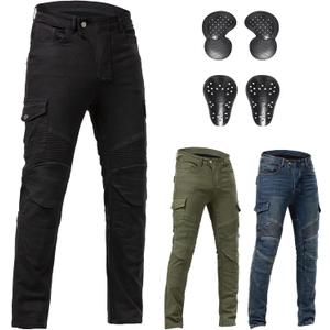 Motorcycle Pants CE Armored Motorbike Jeans Motocross Dirt Bike Riding Gear,Black, M=34W/30L