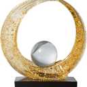 Golden Wave Resin Origami Statue Modern Abstract Home Decoration Emphasizes Abstract Office Desk Center Art Statue Table Family Bedroom Living Room Golden Stripe Decoration (A-White Gold)