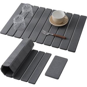 Large Stone Dish Drying Mat for Kitchen Counter, Fast Dry Diatomaceous Earth Mat – Foldable Stone Mat for Dishes, Utensils, Soap Dish – Non-Slip & Heat Resistant–2 PCS (23.6"×15.3" & 8"×4")–Dark Grey